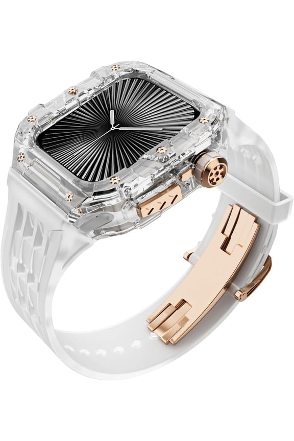 Transparent Designer Rugged Case with Band for Apple Watch Series 10 (2024) 46mm Bands,Luxury Crystal Clear Military Protective Cover Bumper Tactical for iWatch Series 10 46mm Men Women Strap