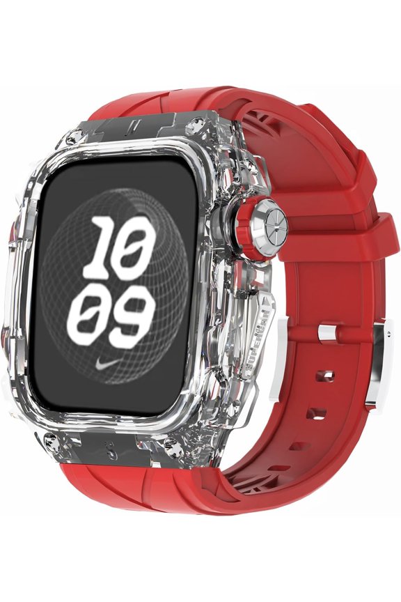 Transparent Designer Rugged Case with Band For Apple Watch Series 10 46mm (2024) Bands, Luxury Crystal Clear Military Protective Cover Bumper Tactical for iWatch Series 10 46mm (2024) Men Women Strap