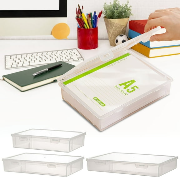 Transparent Desktop File Storage Box, Plastic Organizer with Lid, Stackable Design for Space Saving & Easy Access, Ideal for Office, Student Study, and Home Document Organization FAJHHA