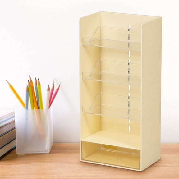 Transparent Desktop Organizer with Slanted Pencil Rack & Flat Partition Shelf | Student & Office Supply Storage Box | 1-Pack
