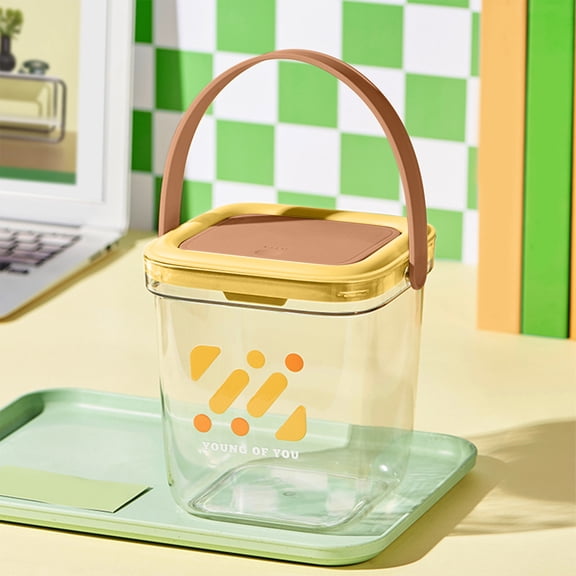 Transparent Desktop Storage Can with Push Open Lid, Multipurpose Storage Bin Organizer with Handle, Modern PET Container for Office Bedroom Bathroom Home