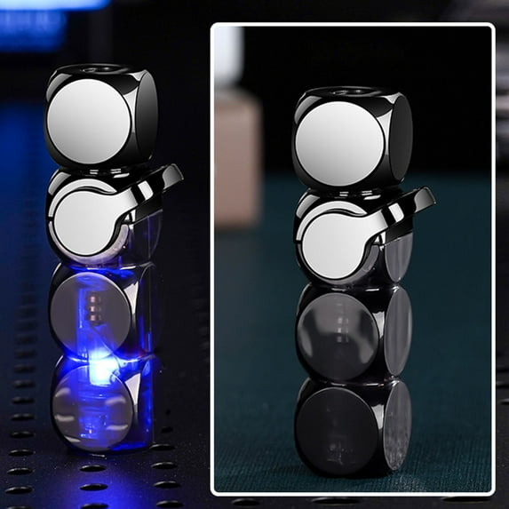 Transparent Dice Windproof Lighter - LED Multicolor Butane Lighter with Green Flame, Creative Toy Lighter for Candle, BBQ & Everyday Household Use, Wind & Splash Resistant, 3.5*0.8in, B