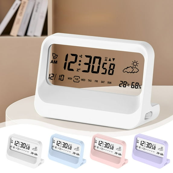 Transparent Digital Clock with Temperature and Humidity Display, Battery Powered Desk Clock with Date Month Day and 12/24 Hour Format for Bedroom Nightstand Office Desk