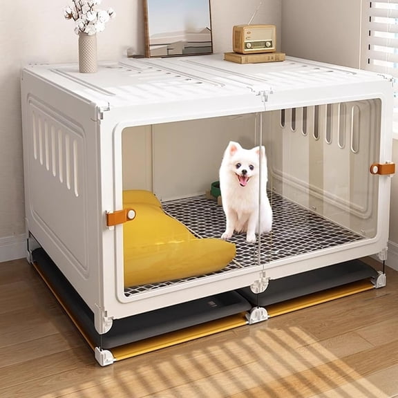Transparent Dog Cat Cage -Spacious Metal Pet Cage for Rabbits, Breathable Walls Pet Playpen with Pull-out Tray, Indoor/Outdoor Kennel Enclosure for Small Animals