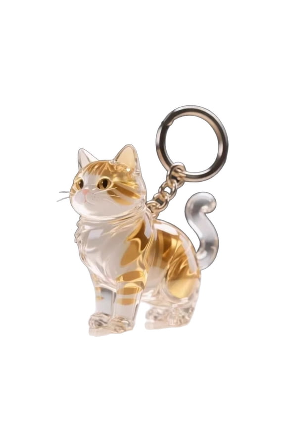 Transparent Domestic Shorthair Cat Hair Keepsake Keychain Charm - Orange Tabby Cat Pet Hair Memorial Storage Box, Decorative Pendant, Memorial Keychain