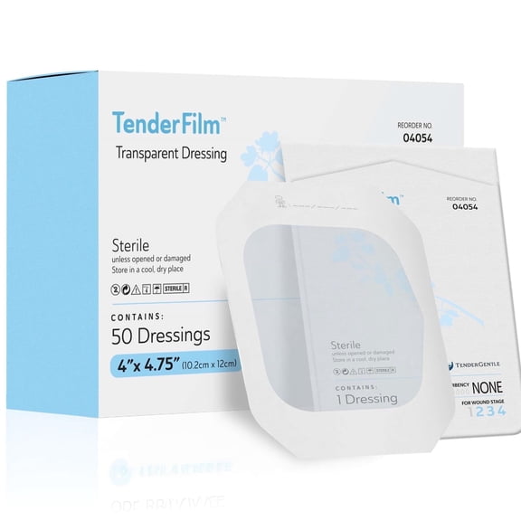 Transparent Dressing, Waterproof Film - 50 ct - 4" x 4.75" Clear Wound Covers - Adhesive Patches for IVs, GI Tubes, Occlusive Dressing