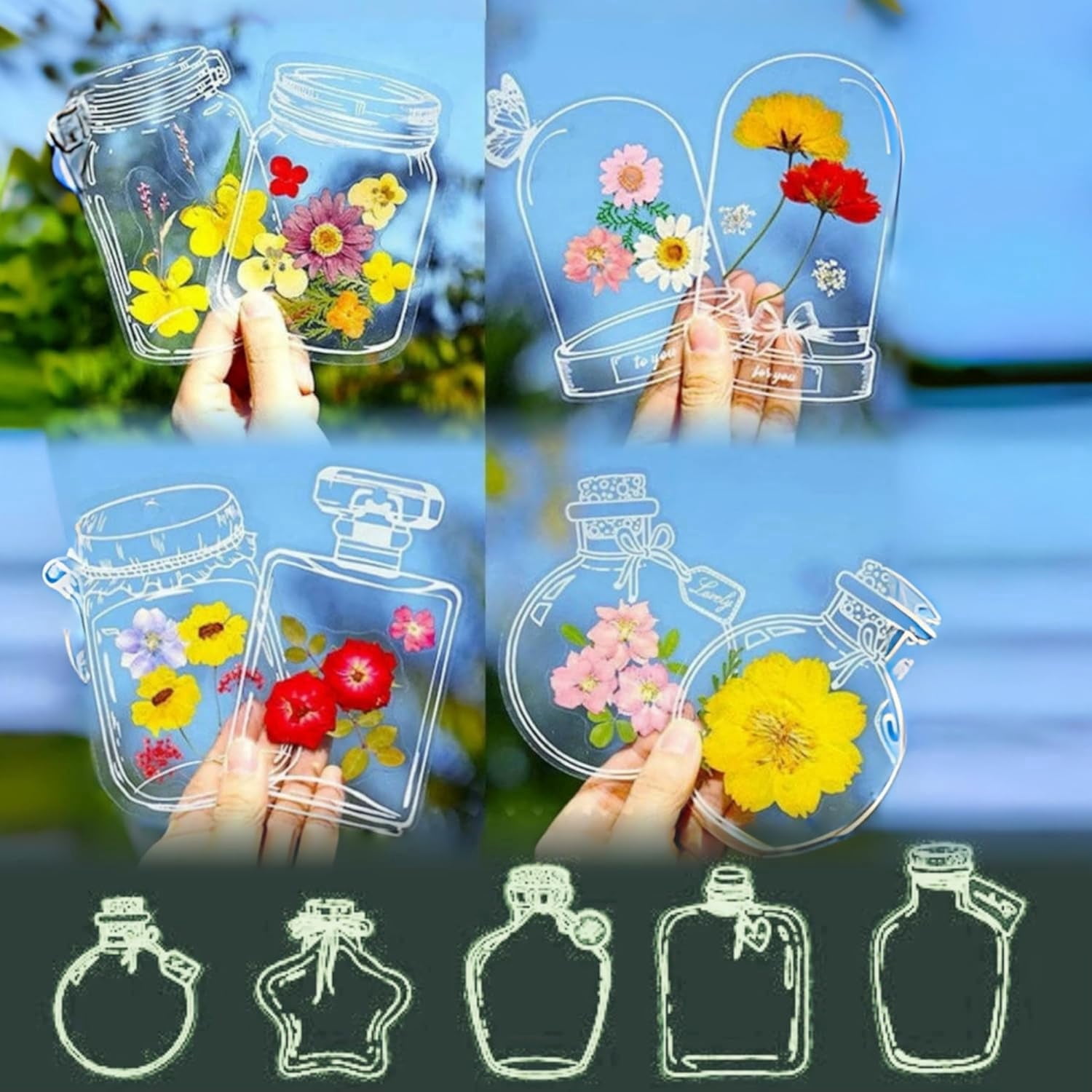 Transparent Dried Flower Bookmarks – 2026 Upgraded DIY Bookmark Making Kit with Clear Jars, Stickers & Page Clips