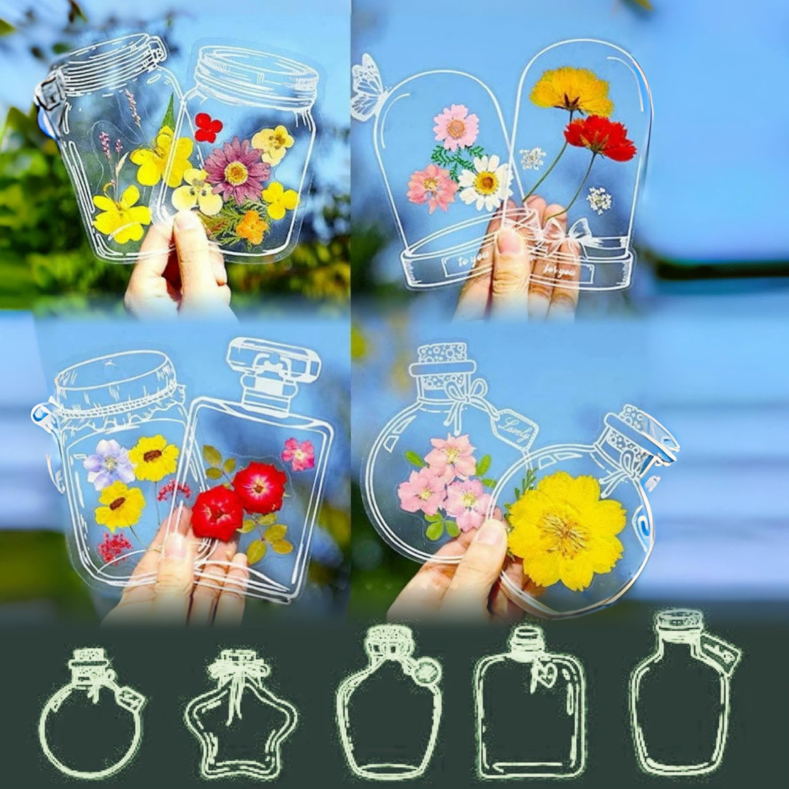 Transparent Dried Flower Bookmarks, 2026 Upgraded DIY Clear Bookmark Making Kit with Jars and Stickers