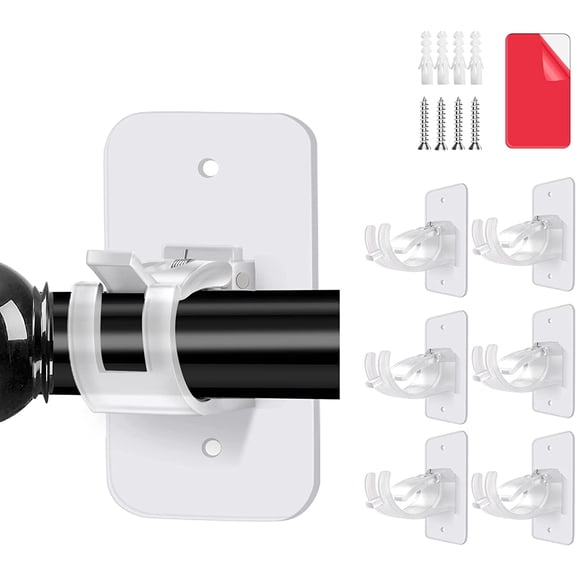 Transparent No Drill Curtain Rod Brackets, 6PCS Adhesive Curtain Rod Holder Hooks, 3M Curtain Rod Brackets Easy Hanger Clamp with Screws, Drapery Hook Wall Mount Brackets for Home Hotel Blinds
