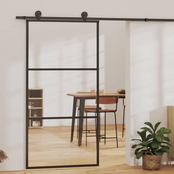 Transparent ESG Glass Sliding Door with Aluminum Frame, 40.2x80.7 Inches Black, Soft Stop Buffer for Quiet Opening and Closing