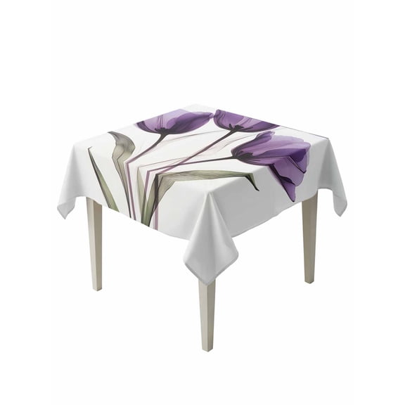 Transparent Effect Floral Table Cloth 54x54 Inch Square, Delicate Purple Tulip Waterproof Tablecloth Washable Table Cover for Party Picnic Dinner Decor