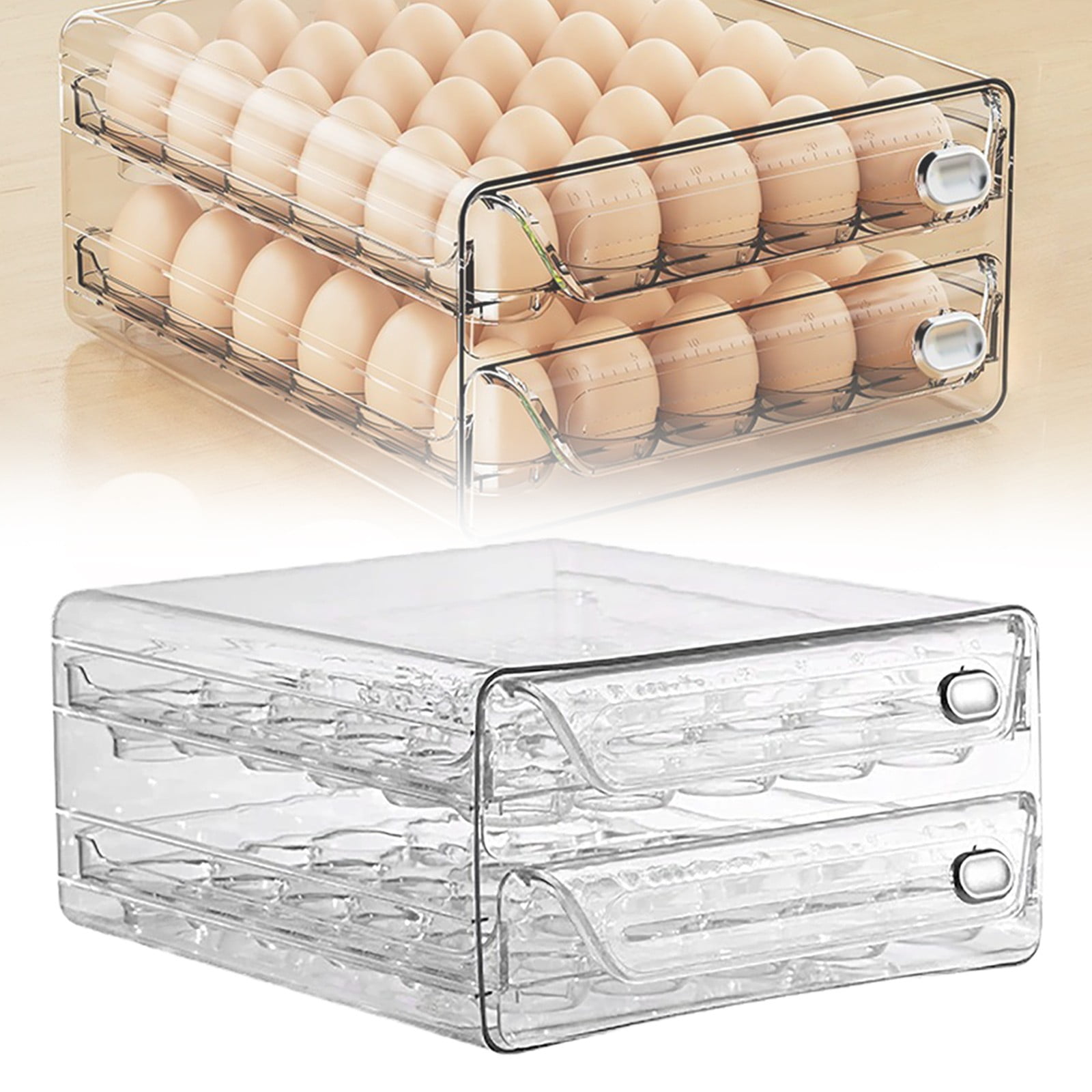 Transparent Egg Storage Box (Holds 60 Eggs)/ Egg Holder For Fridge Egg Container For Refrigerator Stackable Egg Storage Container Egg Fresh Storage Box For Fridge Egg Tray Egg Organizer