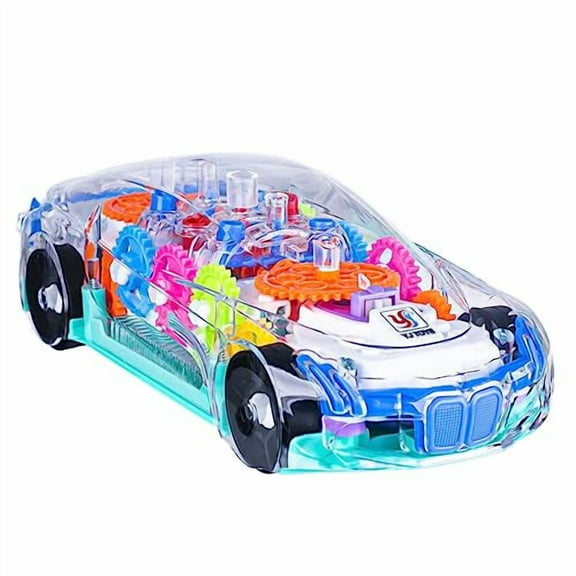 Transparent Electric Gear Train Toy with Flashing Lights and Music,Battery Operated Bump & Go Action Train Toys for 3 4 5 Year Old Boys Toddlers (Transparent)