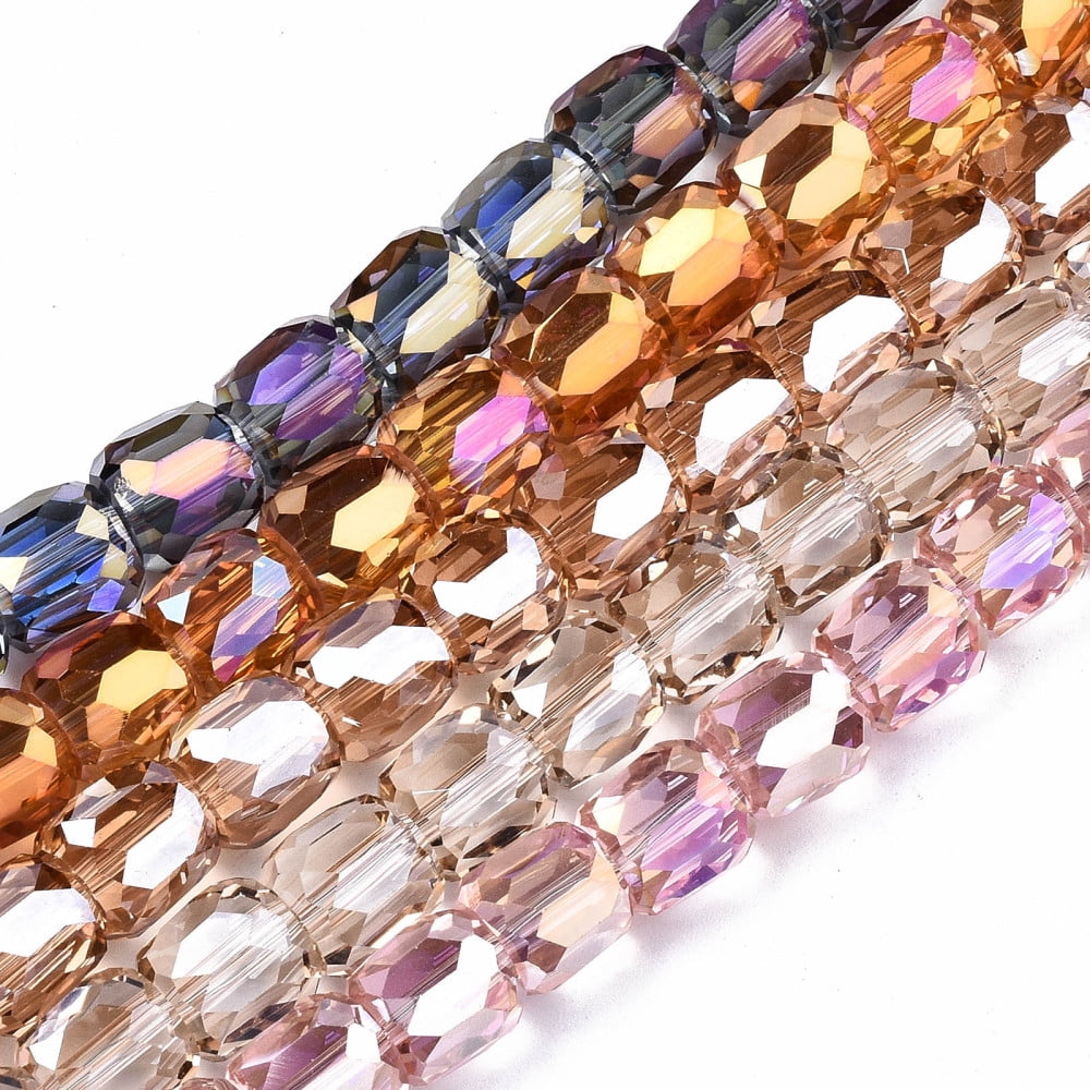 Transparent Electroplate Glass Beads Strands AB Color Plated Faceted Column Mixed Color 10x10mm Hole: 1.4mm about 50pcs/strand 19.69inch (50cm)