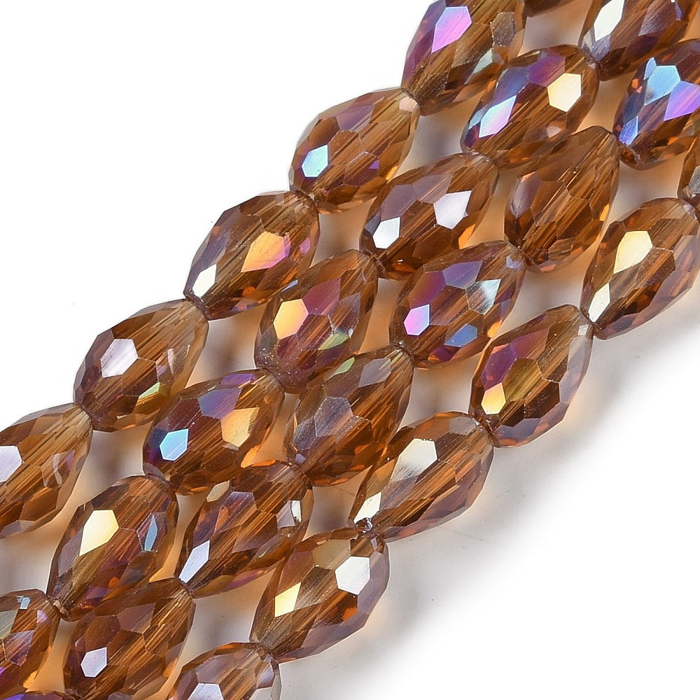 Transparent Electroplate Glass Beads Strands AB Color Plated Faceted Teardrop Camel 15x10mm Hole: 1.6mm about 46~48pcs/strand 27.95''(71cm)