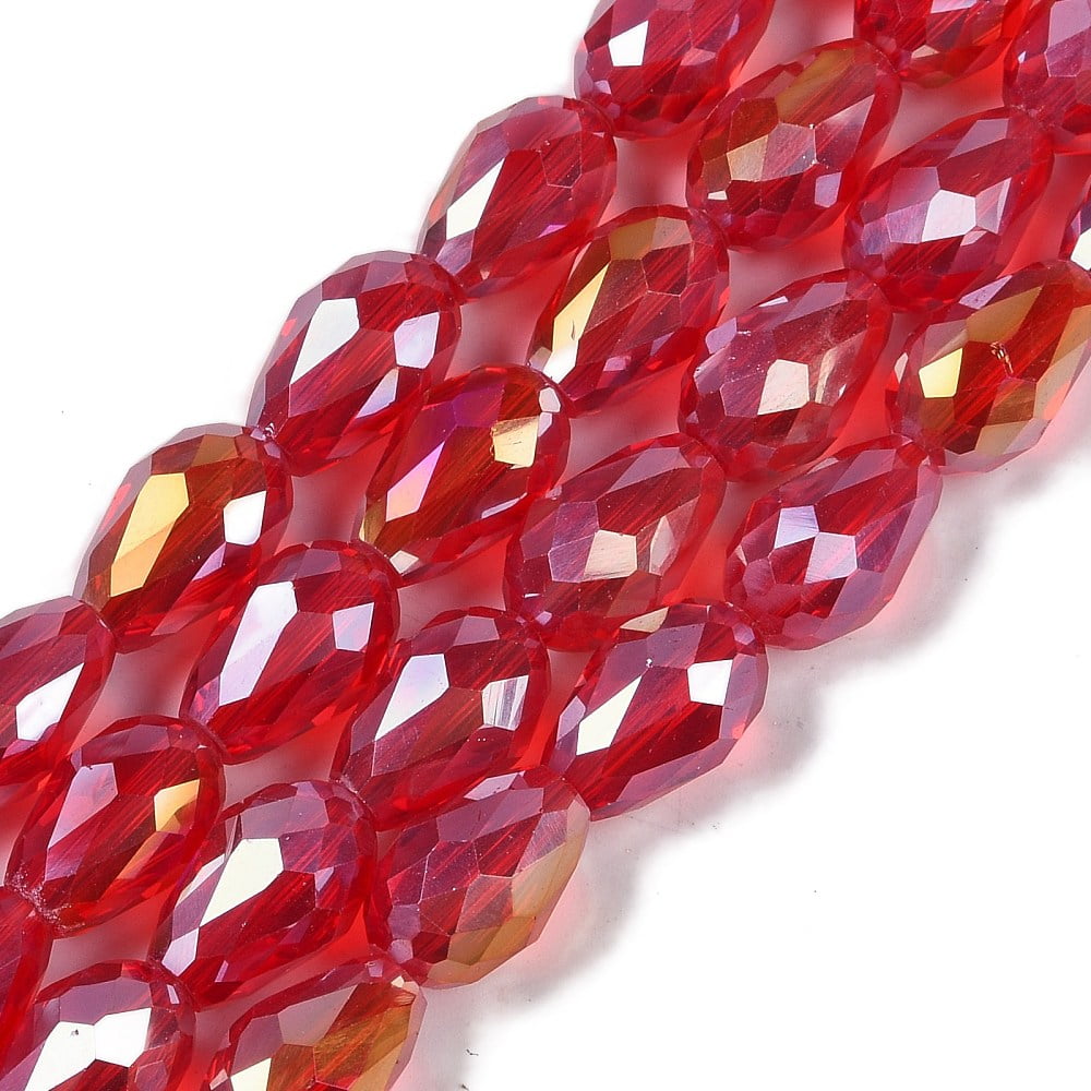 Transparent Electroplate Glass Beads Strands AB Color Plated Faceted Teardrop Crimson 15x10mm Hole: 1.6mm about 46~48pcs/strand 27.95''(71cm)