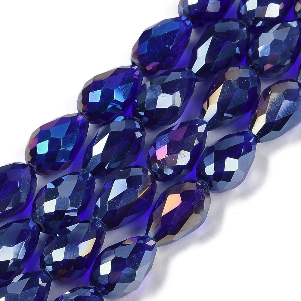 Transparent Electroplate Glass Beads Strands AB Color Plated Faceted Teardrop Dark Blue 8x6mm Hole: 1.2mm about 65~67pcs/strand 20.08''(51cm)