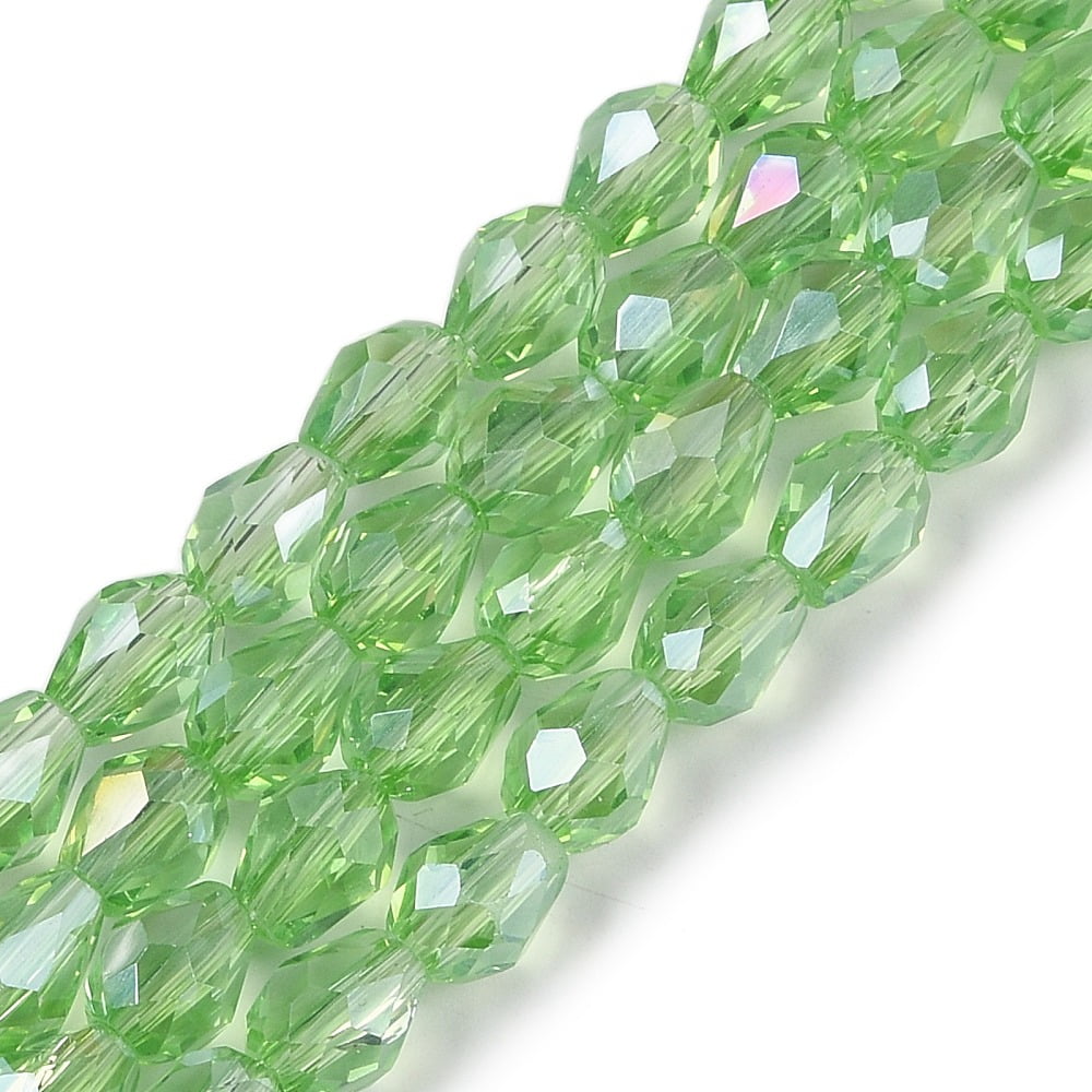 Transparent Electroplate Glass Beads Strands AB Color Plated Faceted Teardrop Light Green 15x10mm Hole: 1.6mm 46~48pcs/strand 27.95''(71cm)