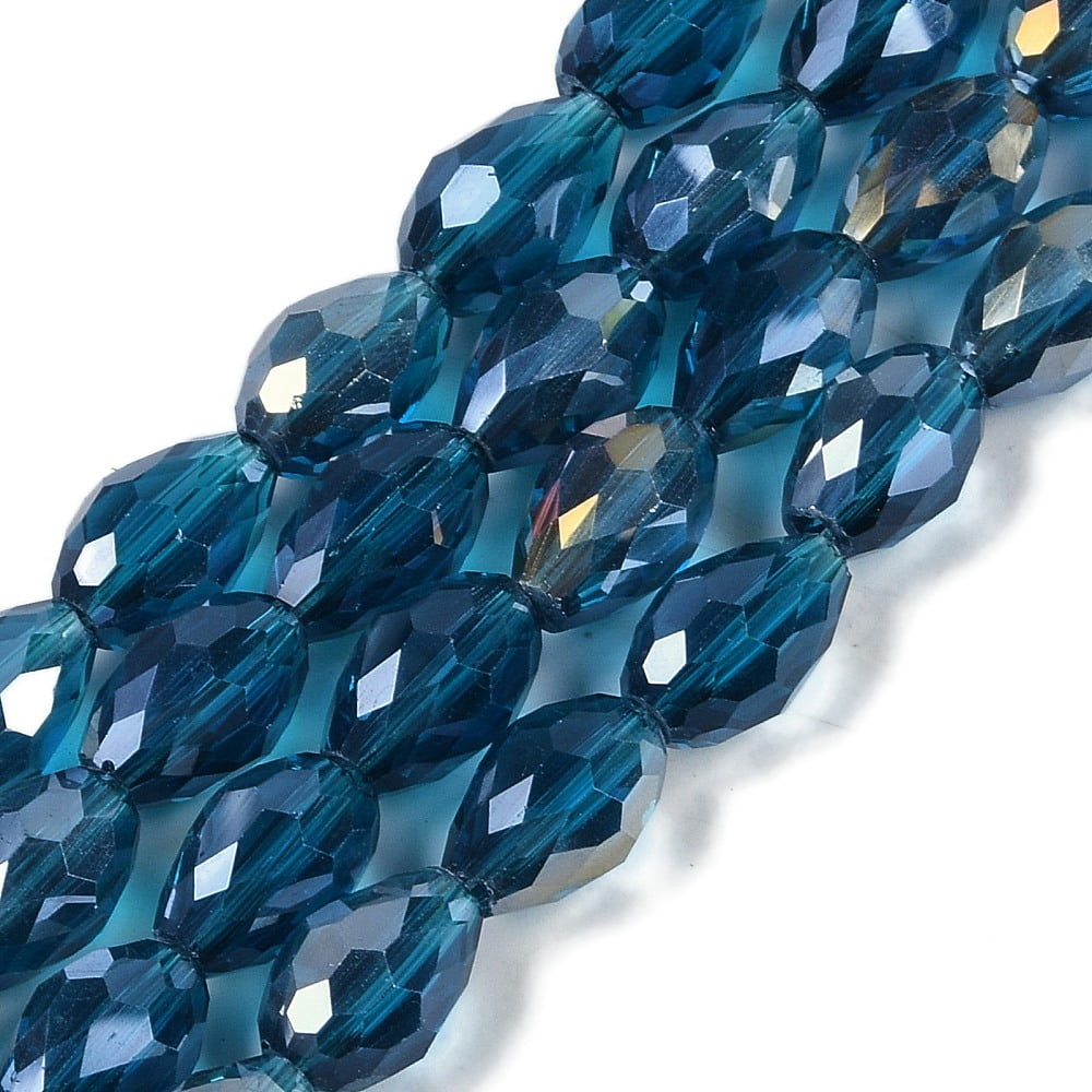 Transparent Electroplate Glass Beads Strands AB Color Plated Faceted Teardrop Marine Blue 8x6mm Hole: 1.2mm about 65~67pcs/strand 20.08''(51cm)