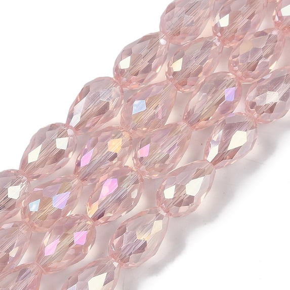 Transparent Electroplate Glass Beads Strands AB Color Plated Faceted Teardrop Pink 8x6mm Hole: 1.2mm 65~67pcs/strand 20.08''(51cm)