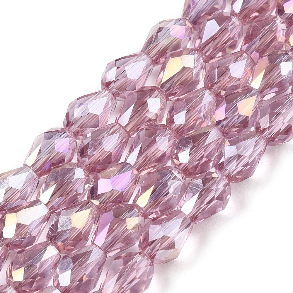 Transparent Electroplate Glass Beads Strands AB Color Plated Faceted Teardrop Rosy Brown 8x6mm Hole: 1.2mm about 65~67pcs/strand 20.08''(51cm)