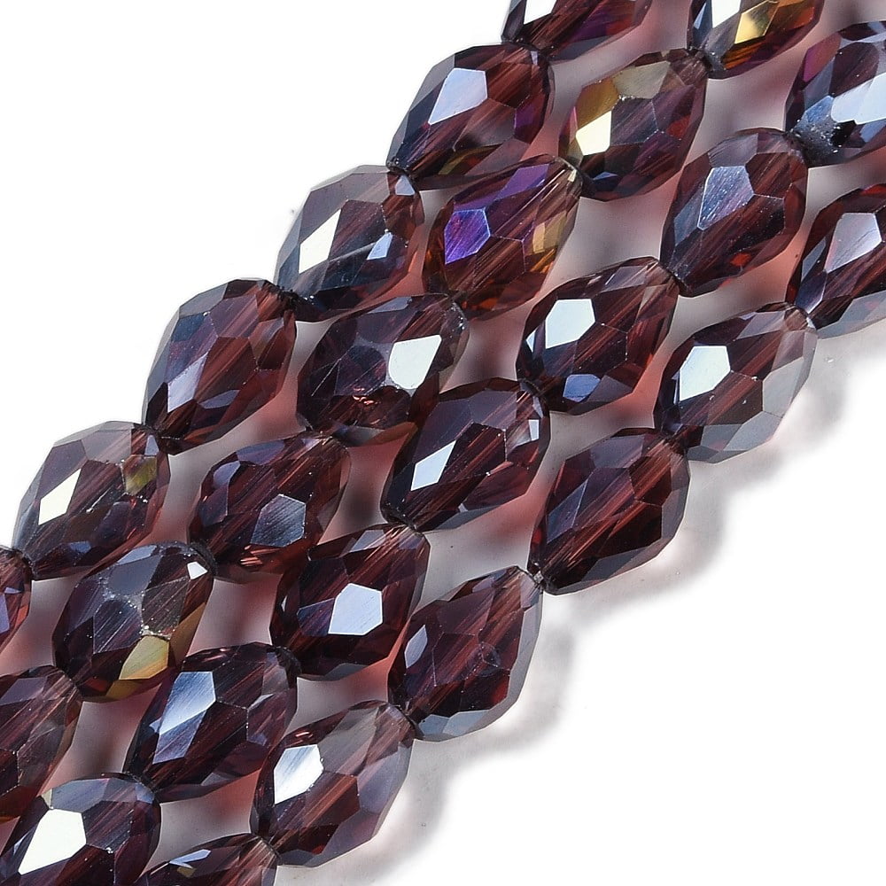 Transparent Electroplate Glass Beads Strands AB Color Plated Faceted Teardrop Sienna 11.5x8mm Hole: 1.2mm about 55~57pcs/strand 25.59''(65cm)
