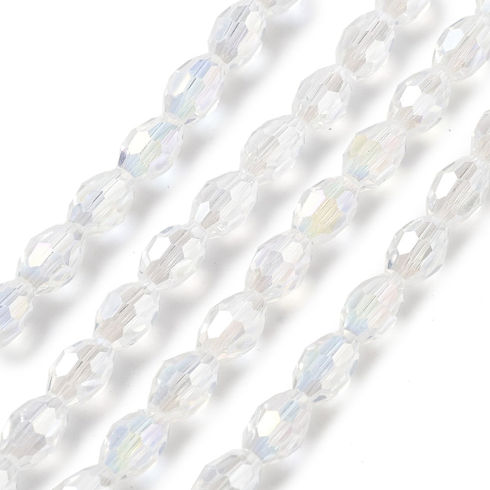 Transparent Electroplate Glass Beads Strands Faceted Oval Clear AB 8.5x5.5mm Hole: 1.2mm about 70pcs/strand 20.87~23.23''(53~59cm)