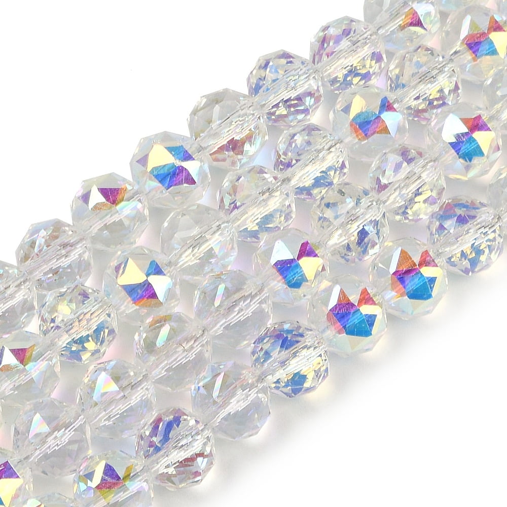Transparent Electroplate Glass Beads Strands Faceted Round Clear AB 7.5x7mm Hole: 1.2mm about 70pcs/strand 19.17~20.08''(48.7~51cm)