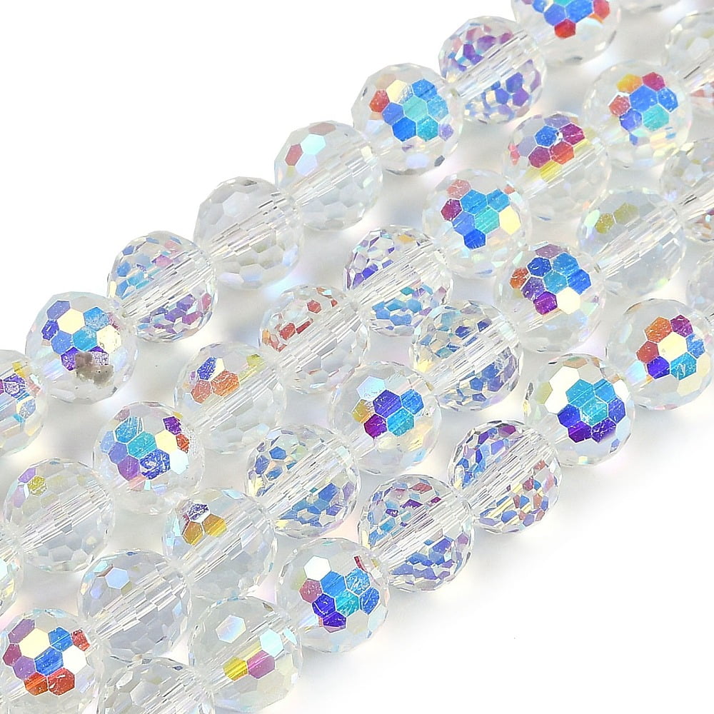 Transparent Electroplate Glass Beads Strands Faceted Round Clear AB 9~10mm Hole: 1.3mm about 63~68pcs/strand 24.41~25.43''(62~64.6cm)