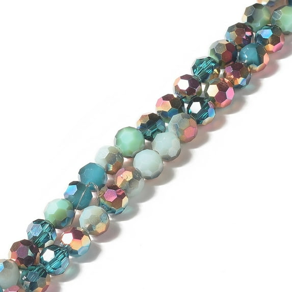 Transparent Electroplated Glass Beads Strands Multi-color Plated Faceted(32 Facets) Round Aquamarine 6x5.5mm Hole: 1.2mm about 94pcs/strand 19.88 inch(50.5cm)