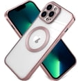 thumbnail image 1 of Transparent Electroplated for iPhone 13 Pro Max Case [Never Yellow] Plating Gold Bumper Shockproof Protective Slim Phone Case Compatible with MagSafe for Women Girls Men-Rose Gold, 1 of 11