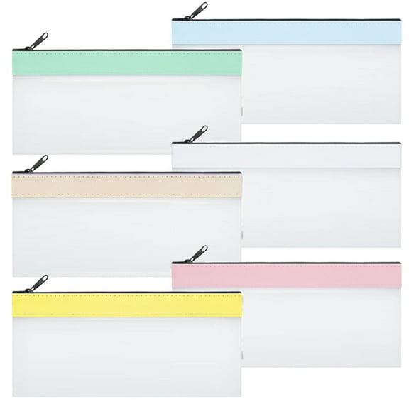 Transparent Envelope Wallets Cozival 6-Pack Frosted Transparent Envelope Wallets with Zipper - 7.8X3.9In Multi-Purpose Pouches for Bank Deposits, Checks, Cards, and Receipts, Zipper Pouch for Cards