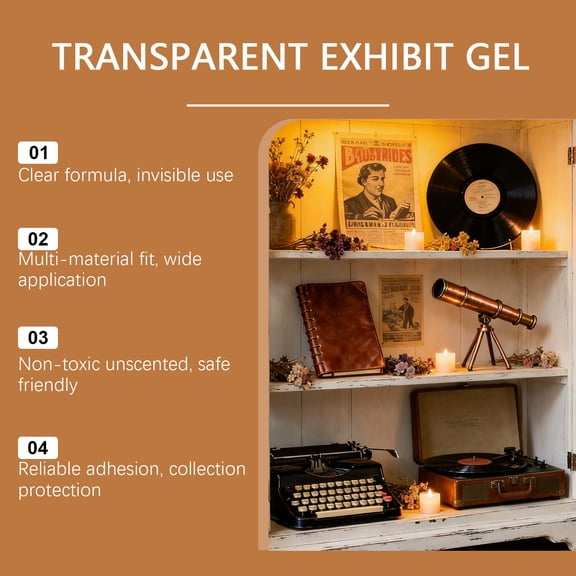 Transparent Exhibit Gel for Safe Display, Transparent Exhibit Mounting Putty, Reusable for Securing Collectibles, Figurines, Vases on Shelf, Display Case, Museum