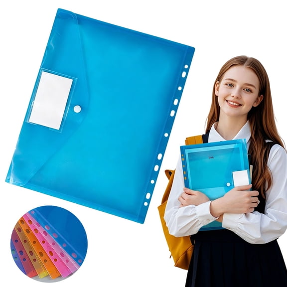 Transparent File Organizer for Binder, Folder for Documents Letter A4 Size with Label Pocket, Teacher Study Office Supplies Organization Storage, Blue