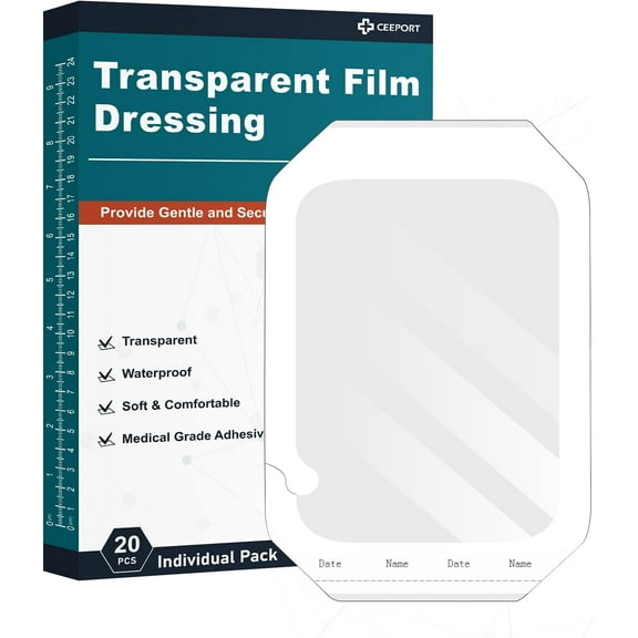 Transparent Film Dressing 6'' x 8'', 20 Packs Waterproof Wound Bandage Adhesive Patches, Cover Patches for Post Surgical Shower, IV Shield, Tattoo Aftercare
