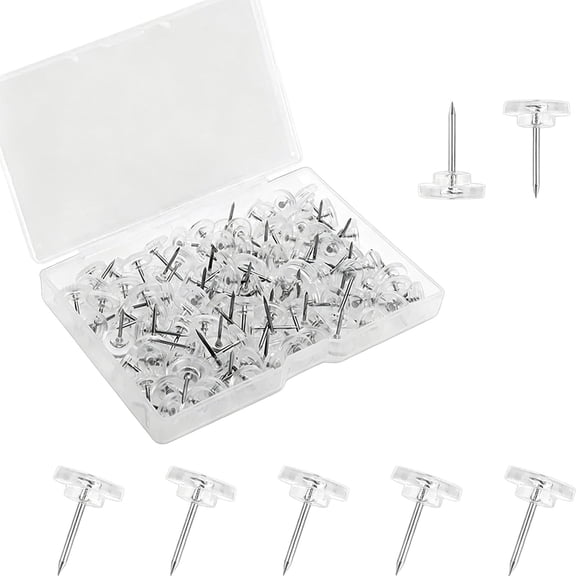Transparent Flat Headed Push Pins, Plastic Head Thumb Tacks In Reusable Box For Bulletin Boards And Wall Displays (White ,1.6*1*1)