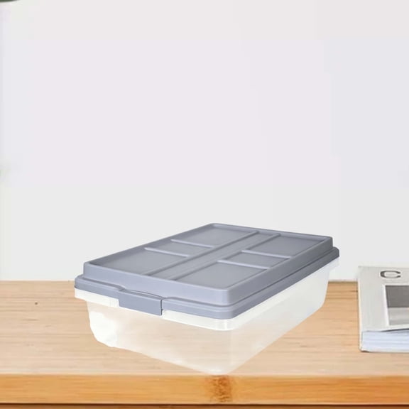 Transparent Flat Storage Box with Stackable Lid, Small Space Storage Box with Locking Handle and Snap Fastener, Suitable for Wardrobes and Bedrooms
