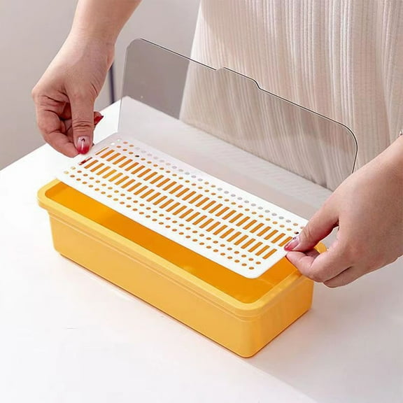 Transparent Flip Lid Chopsticks Storage Box – Drainable Cutlery Organizer with Sootproof Cover, Stackable Spoon Fork Holder for Kitchen Drawer or Countertop, White/Gray/Blue/Red/Yellow