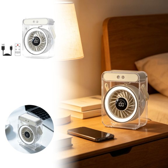 Transparent Floating Mini Table Cooling Fan, Large Capacity Battery Quiet USB Fan with Digital Screen for Daily Desktop Use