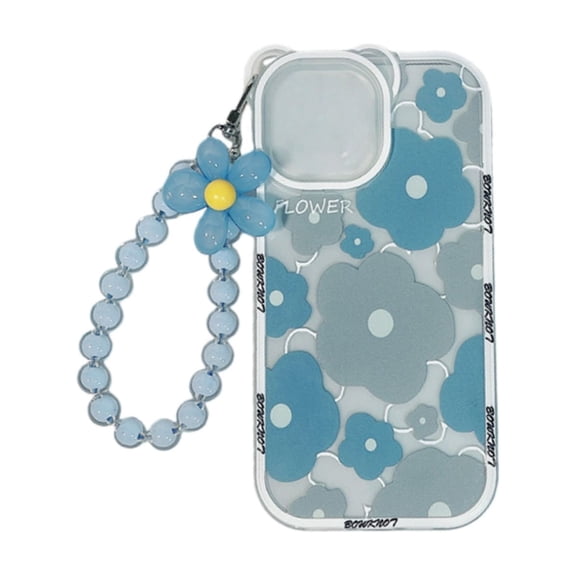 Transparent Floral Phone with Beaded Wrist Strap – Cute Bear Ear 3D Charm Shockproof TPU Bumper Slim Protective Cover for IPhone Stylish Design for Wom