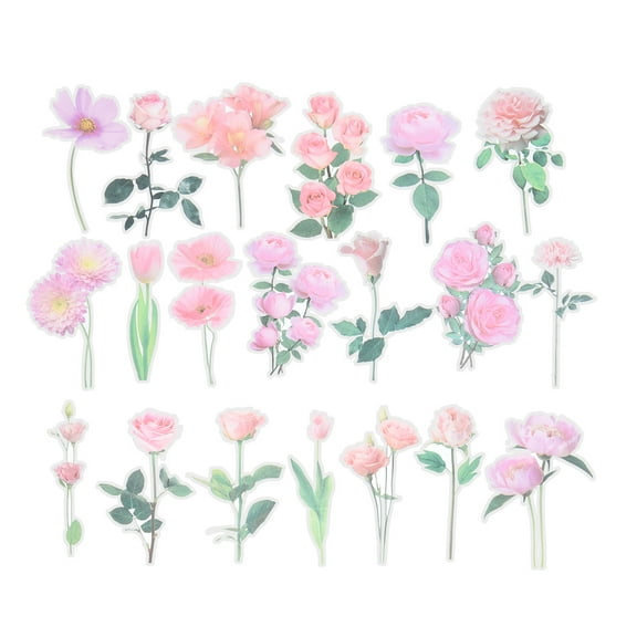 Transparent Flower Vinyl Stickers, PET Clear Flowers Decals Floral Stickers for Scrapbook, Pink 40 Sheet