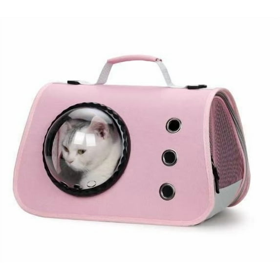 Transparent Foldable Pink Space Capsule Cat Carrier – Breathable Portable Shoulder Bag, Slanted Design, Christmas Holiday Pet Supply Gift for Cats Dogs
