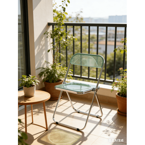 Transparent Folding Chair, Clear Acrylic Ghost Chair with Chrome Frame, Stackable PC Plastic Seat for Living Room or Events, Blue green