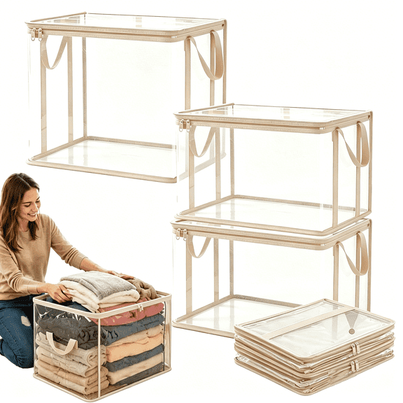 Transparent Folding PVC Storage Box, 3 Pcs Waterproof Storage Container for Clothing, For Clothing Storage(RL White)