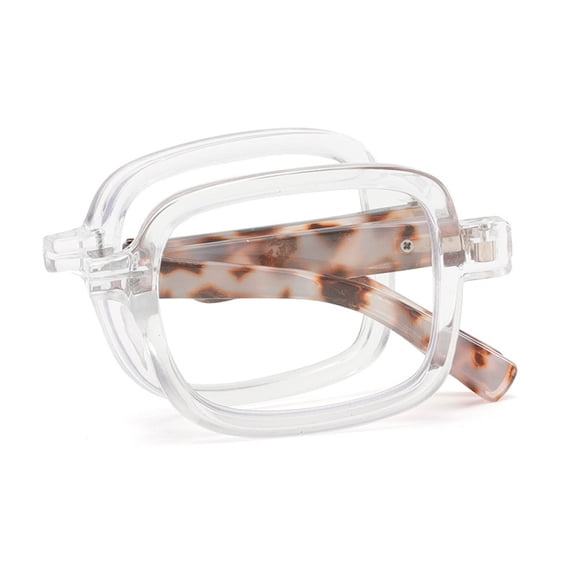 Transparent Folding Square Anti-blue Light Plastic Reading Glasses 2.50, Comfortable Oversized Spring Hinges Foldable Readers +2.50 Strength With Case