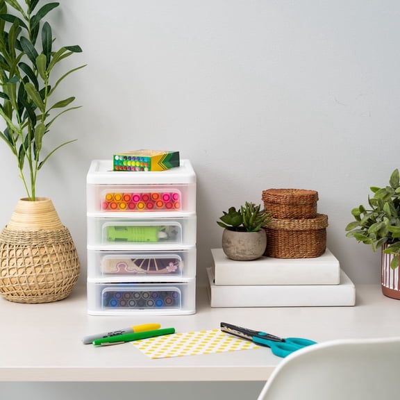 Transparent Four-drawer Desktop Storage Box, Stackable Desktop Clutter Storage Cabinet, Sturdy and Durable, Easy To Maintain, Suitable for Offices, Tool Rooms, Garages