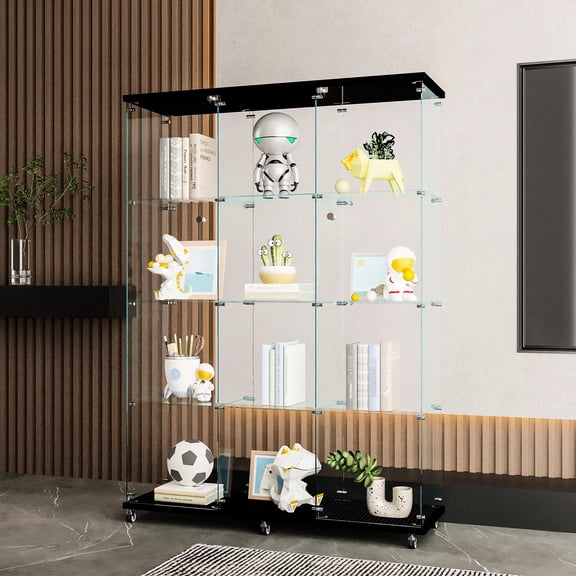 Transparent Frameless Glass Display Case for Multiple Items / Easy to See and Access