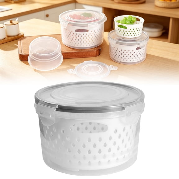 Transparent Fridge Storage Container with Drain Basket, Household Plastic Storage Box for Soaking, Washing and Draining Vegetables and Fruits