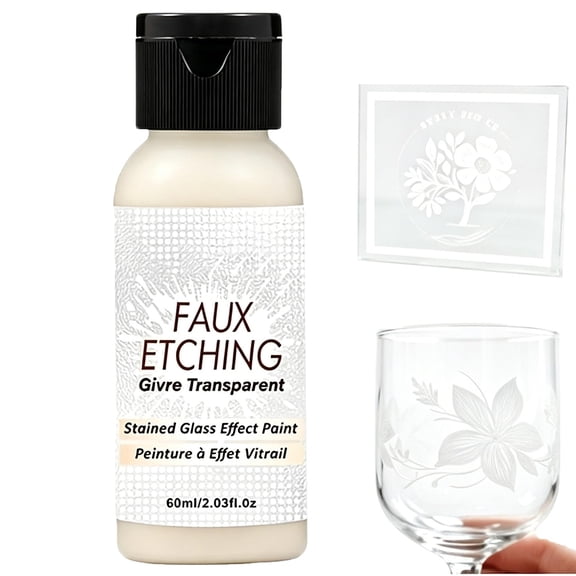 Transparent Frost Stained Glass Paint, Frosted Glass Paint for Windows & Crafts, Waterproof Faux Etching Paints Cream for DIY Glassware, Creates Instant Frosted Etched Effects