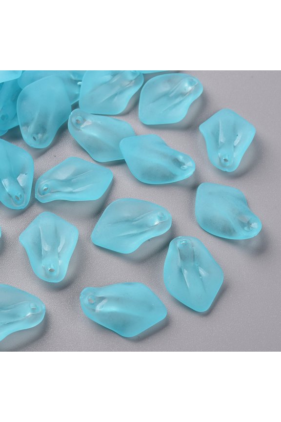 Transparent Frosted Acrylic Pendants Petaline Deep Sky Blue 24x17x4mm Hole: 1.8mm